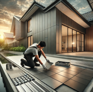 ガルバリウムの上にタイルを貼る