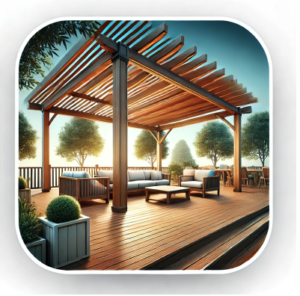 ウッドデッキの上に屋根を設置